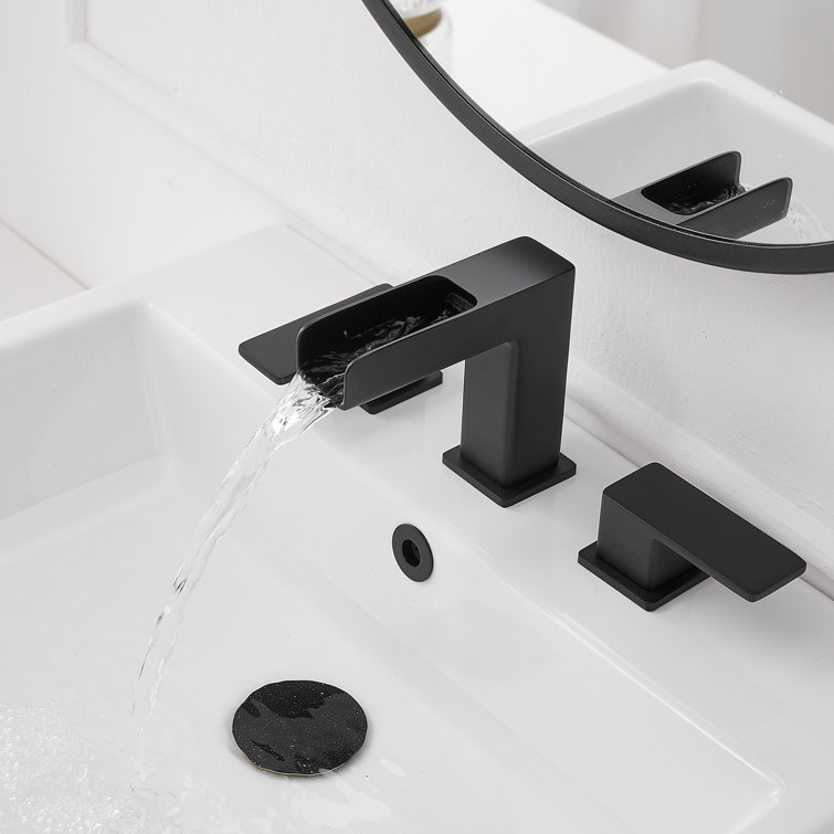 Matte Black Widespread 2-Handle Bathroom Faucet with Metal Drain