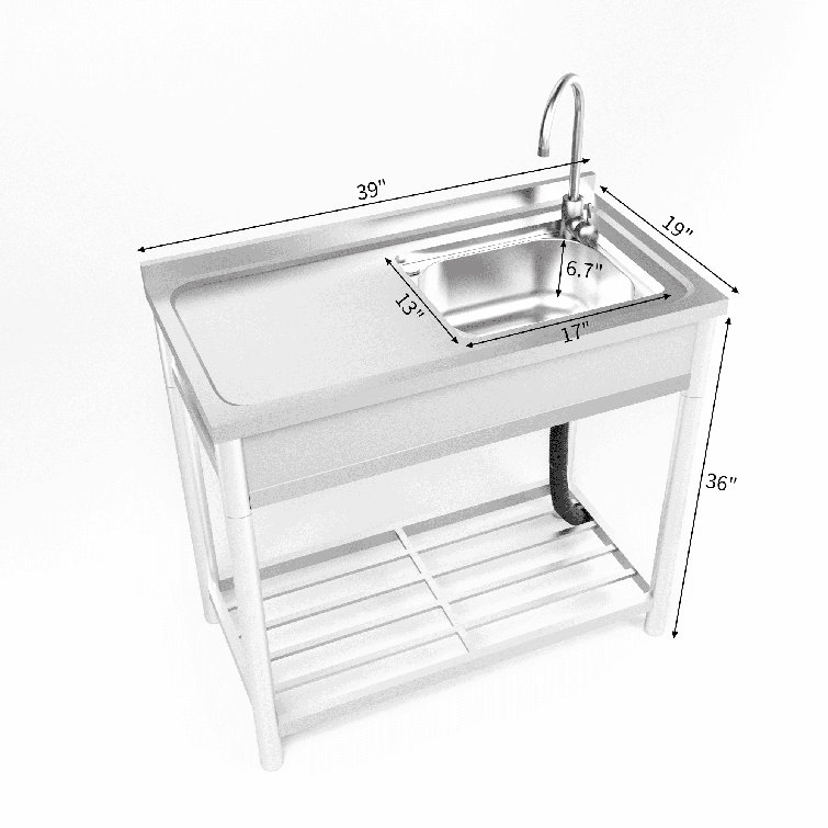 39'' Silver Stainless Steel Free Standing Laundry Sink with Faucet