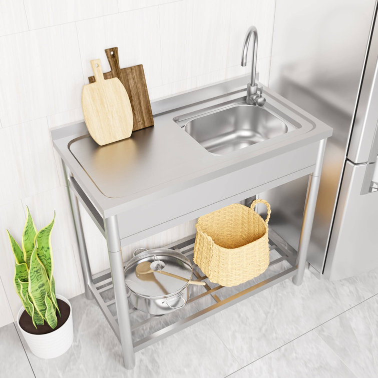 39'' Silver Stainless Steel Free Standing Laundry Sink with Faucet