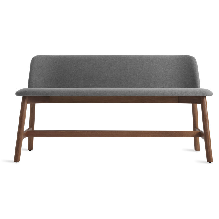 Chip Bench in Pewter with Foam Cushion and Walnut, White Oak Legs