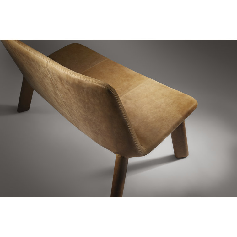 Camel Leather and Wool 3-Seater Settee with Metal Legs