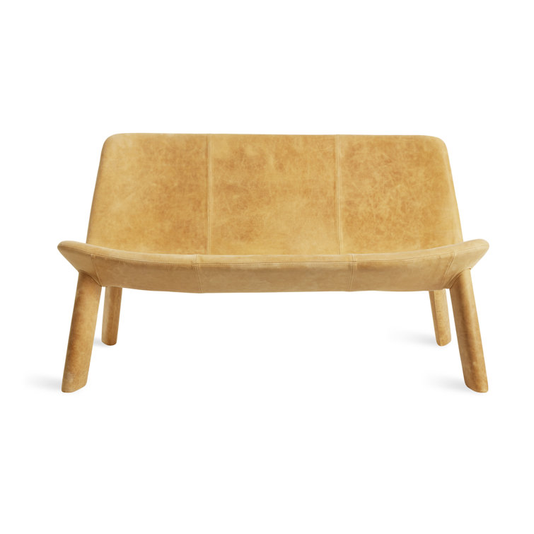 Camel Leather and Wool 3-Seater Settee with Metal Legs