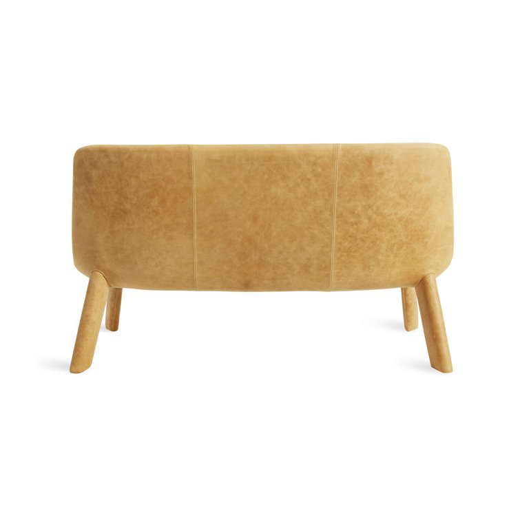 Camel Leather and Wool 3-Seater Settee with Metal Legs
