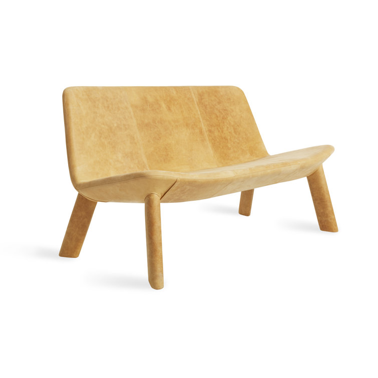 Camel Leather and Wool 3-Seater Settee with Metal Legs