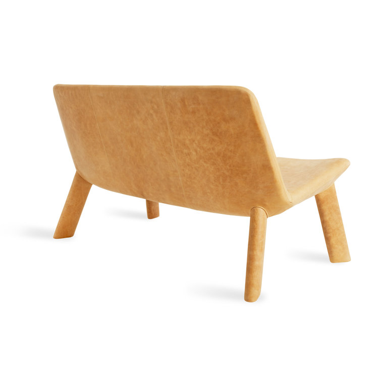 Camel Leather and Wool 3-Seater Settee with Metal Legs