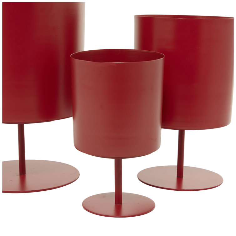 Set of 3 Red Metal Round Indoor Planters