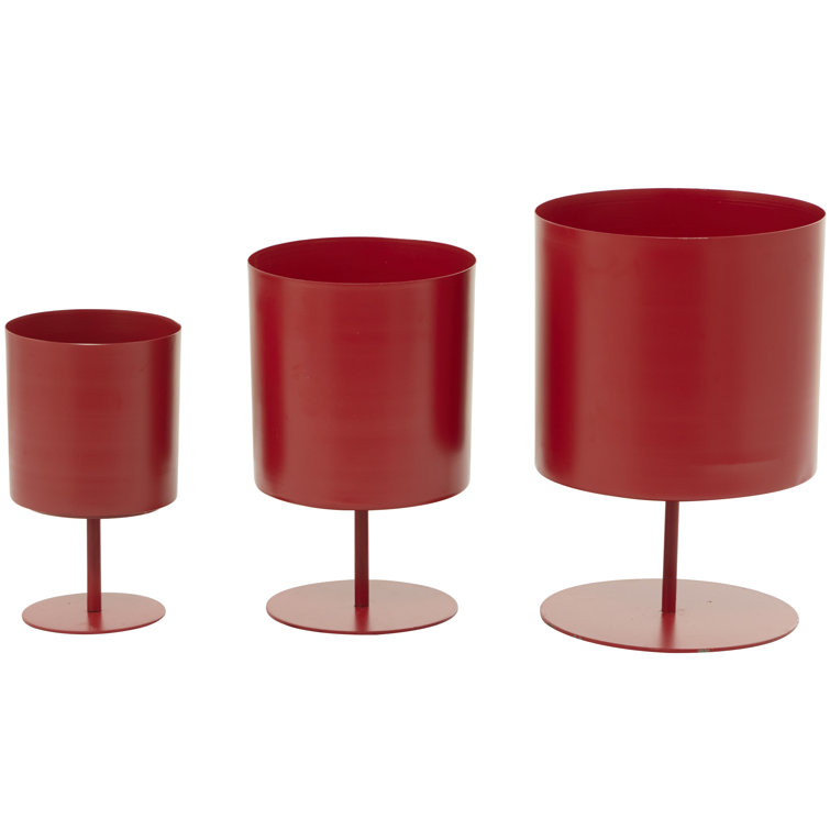 Set of 3 Red Metal Round Indoor Planters