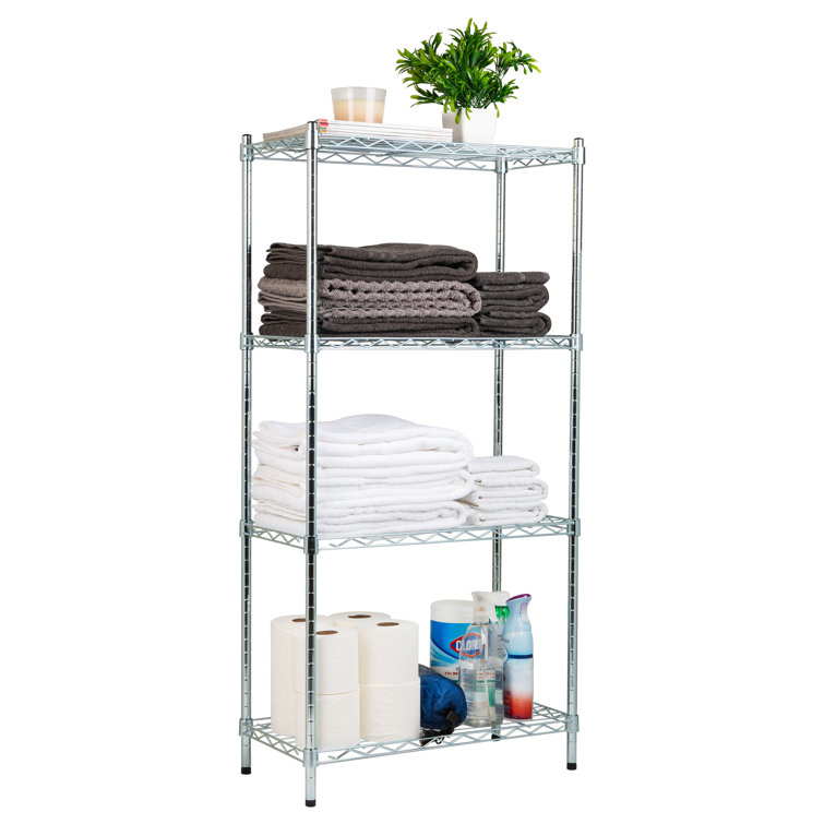 Industrial 4-Tier Chromed Steel Adjustable Shelving Unit, Silver