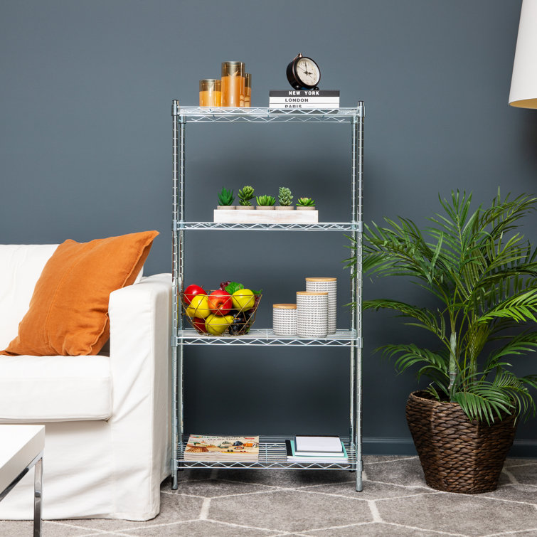 Industrial 4-Tier Chromed Steel Adjustable Shelving Unit, Silver
