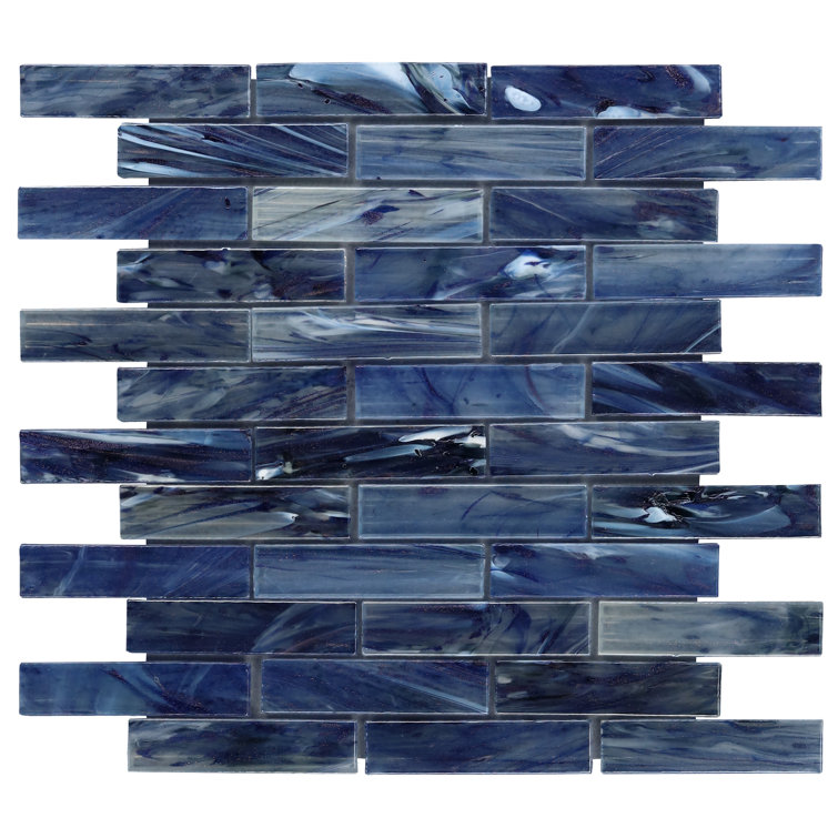 Sky Blue Polished Glass Mosaic Wall Tile 12-in x 12-in