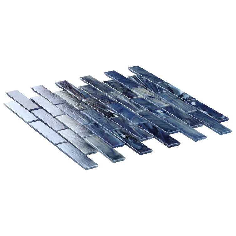 Sky Blue Polished Glass Mosaic Wall Tile 12-in x 12-in
