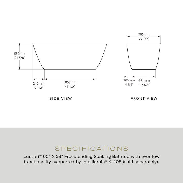 Lussari 60" White Freestanding Soaking Bathtub