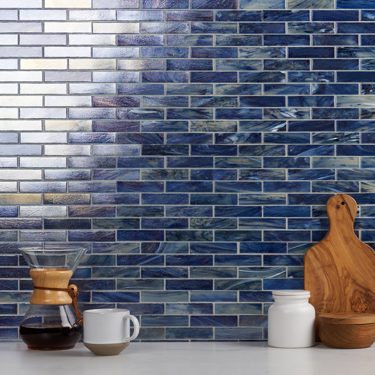 Sky Blue Polished Glass Mosaic Wall Tile 12-in x 12-in