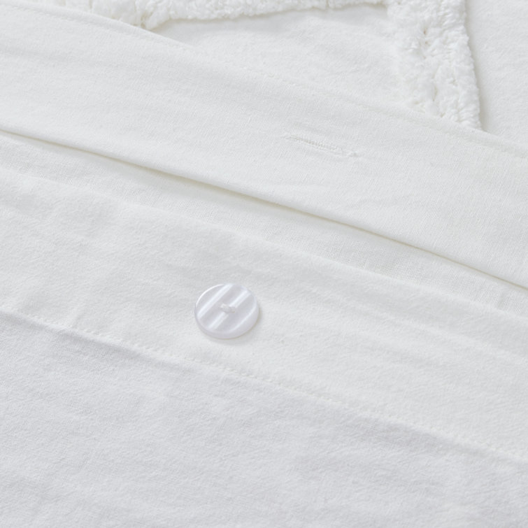 Mila Gray Cotton King Duvet Cover Set with Chenille Tufting