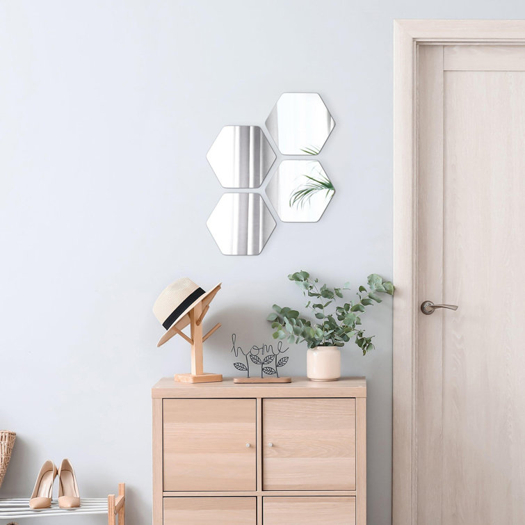 Elegant Hexagonal Frameless Adhesive Mirror Set, 7.12" H x 6.14" W