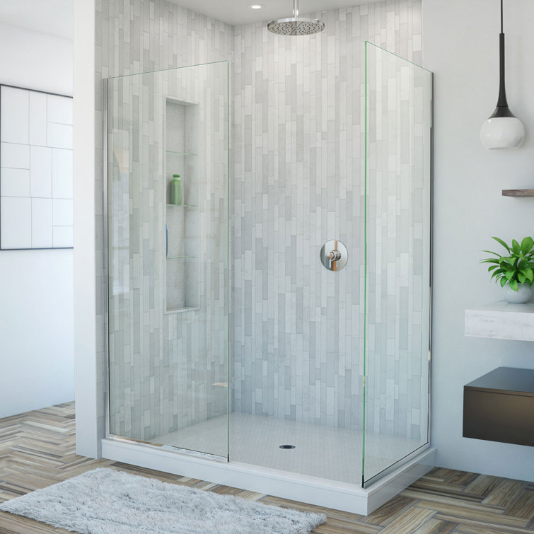 Linea 34" x 72" Frameless Clear Glass Shower Panel with Distressed Bronze Hardware