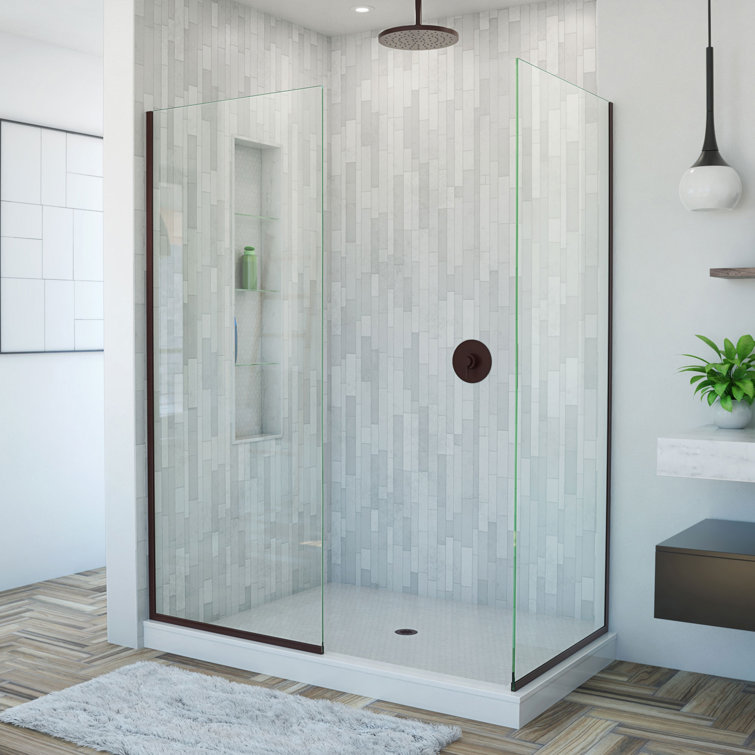 Linea 34" x 72" Frameless Clear Glass Shower Panel in Distressed Bronze