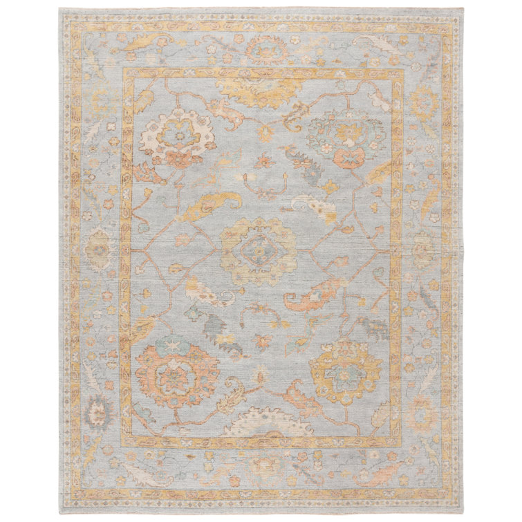 Light Blue Hand-Knotted Wool and Viscose Rug, 10' x 14'