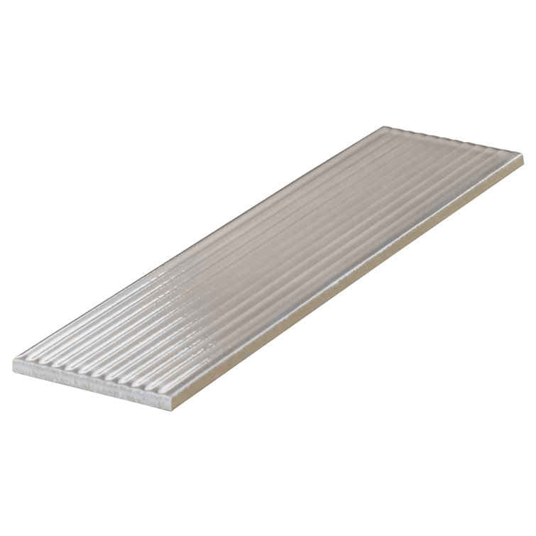 Stacy Garcia Olimar Grooved 4" x 16" Polished Gray Porcelain Subway Wall Tile