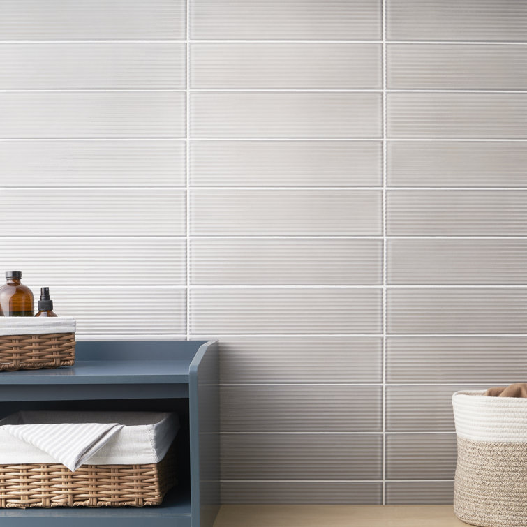Stacy Garcia Olimar Grooved 4" x 16" Polished Gray Porcelain Subway Wall Tile