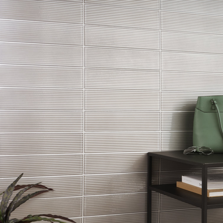 Stacy Garcia Olimar Grooved 4" x 16" Polished Gray Porcelain Subway Wall Tile