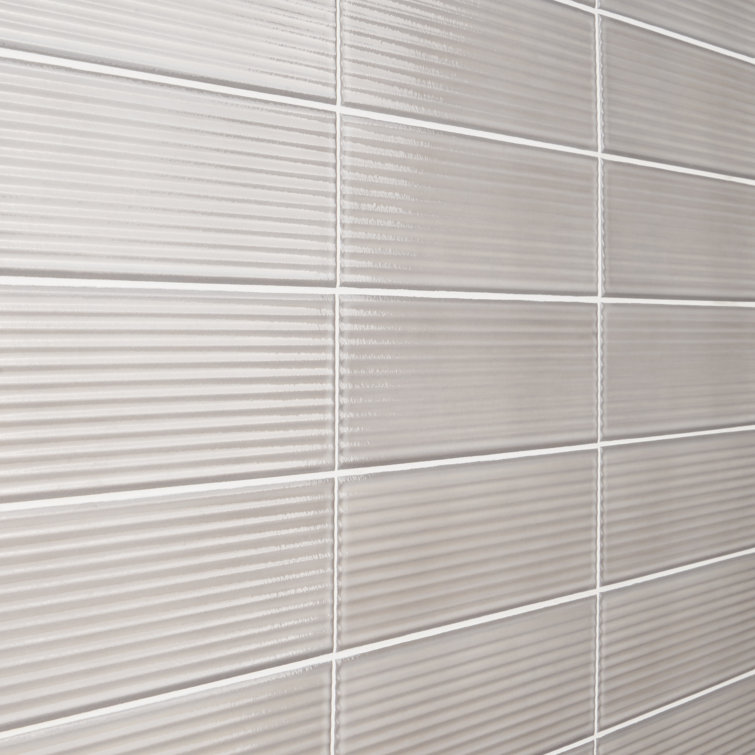 Stacy Garcia Olimar Grooved 4" x 16" Polished Gray Porcelain Subway Wall Tile