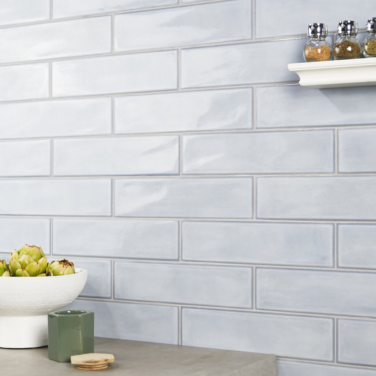 Azure Polished Porcelain Subway Wall Tile 3.93 x 15.74 in