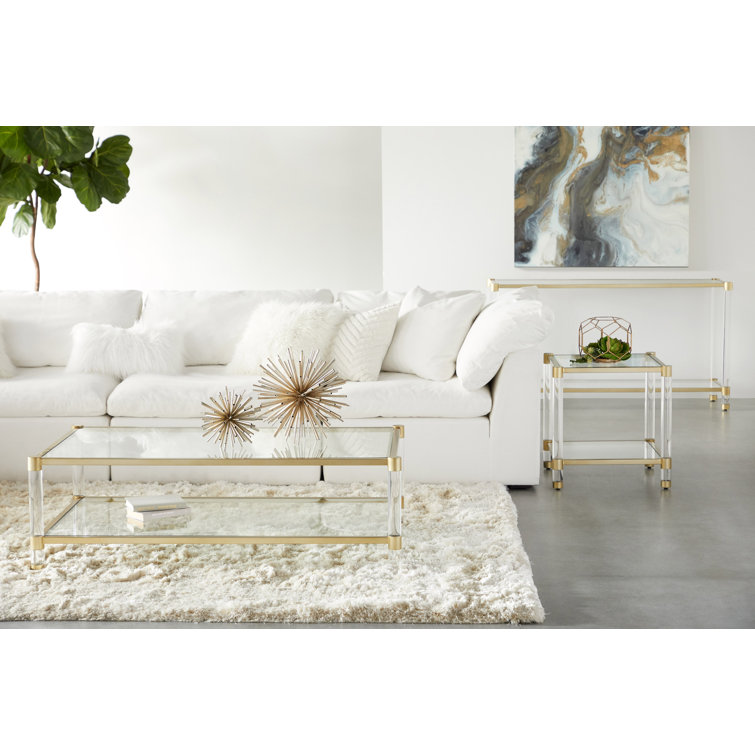 Elegant Gold and Transparent Glass Rectangular Lift-Top Coffee Table with Storage