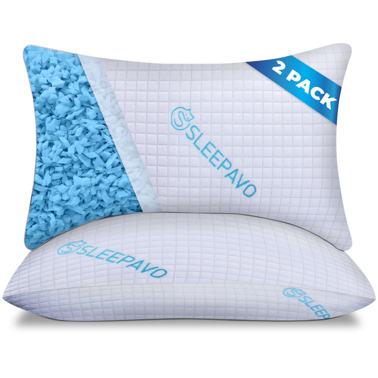 Queen Size Shredded Memory Foam Bed Pillows -  2 Pack Extra Firm Pillows (Set of 2)
