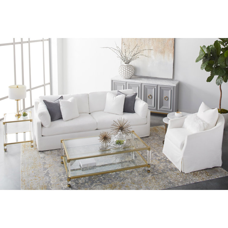 Elegant Gold and Transparent Glass Rectangular Lift-Top Coffee Table with Storage