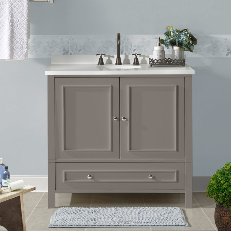 Gray 36" Freestanding Double Door Vanity Cabinet with Nickel Hardware