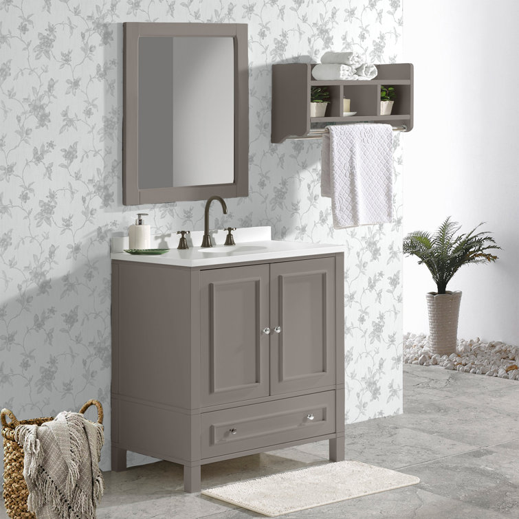 Gray 30-Inch Freestanding Bathroom Vanity with Soft-Close Doors