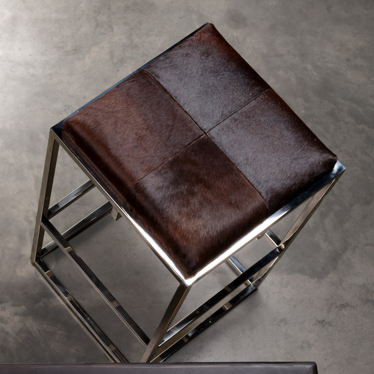 Espresso Hide and Nickel Metal Rustic Counter Stool
