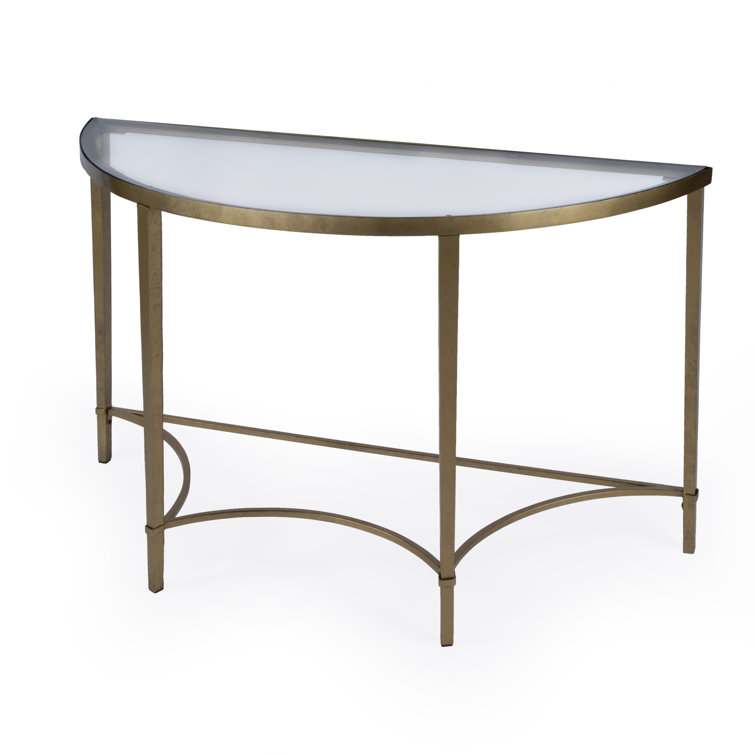 Elegant Monica Gold Metal & Glass Demilune Console Table