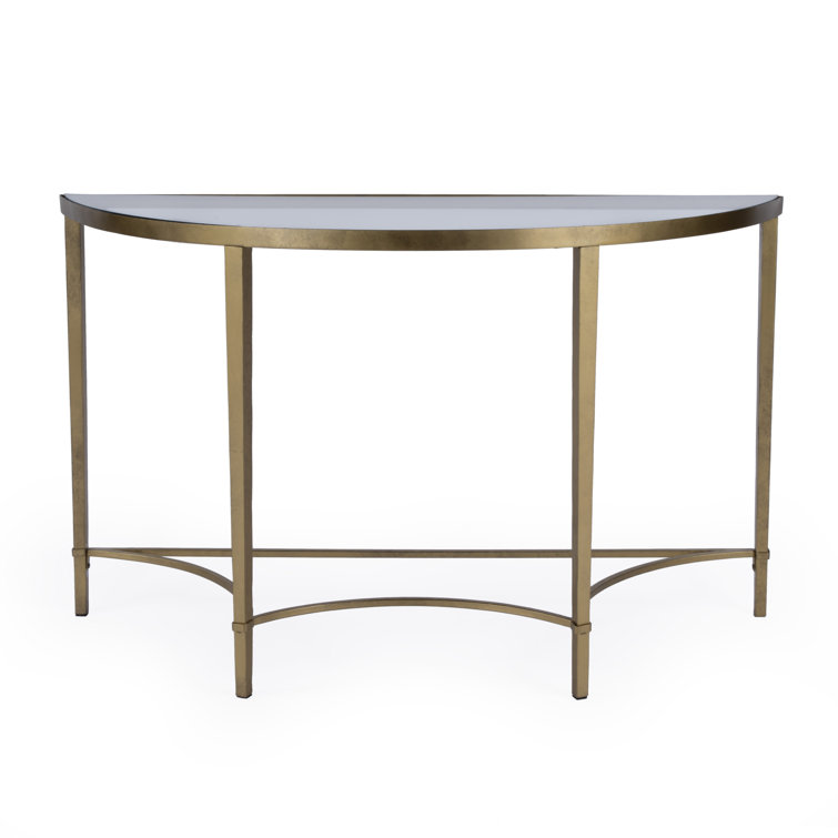 Elegant Monica Gold Metal & Glass Demilune Console Table