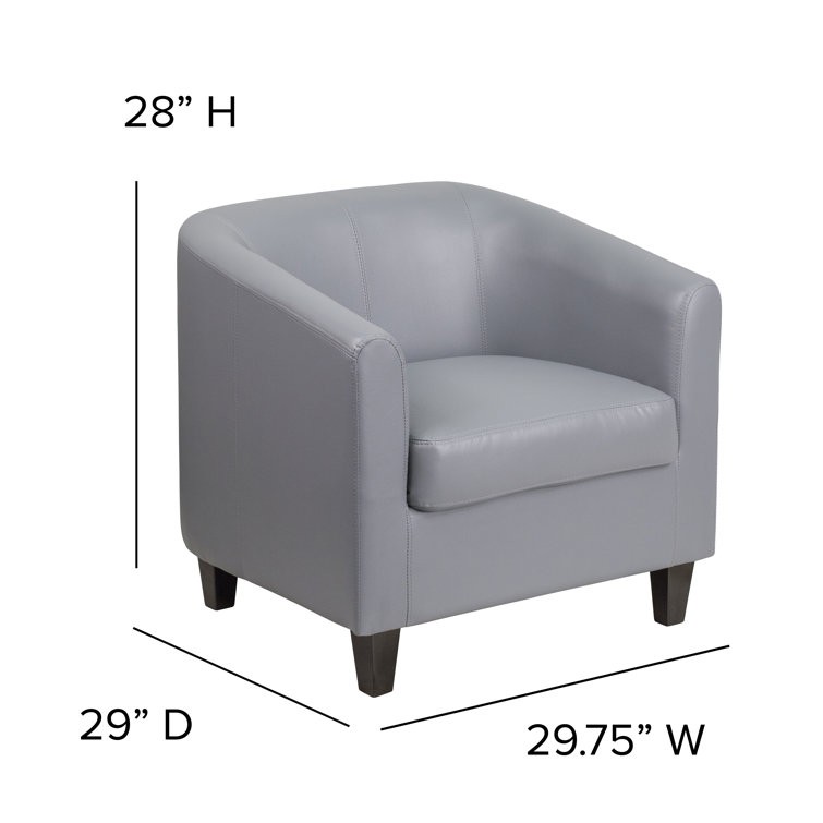 Elegant Gray Leather Barrel Lounge Chair with Wooden Accents