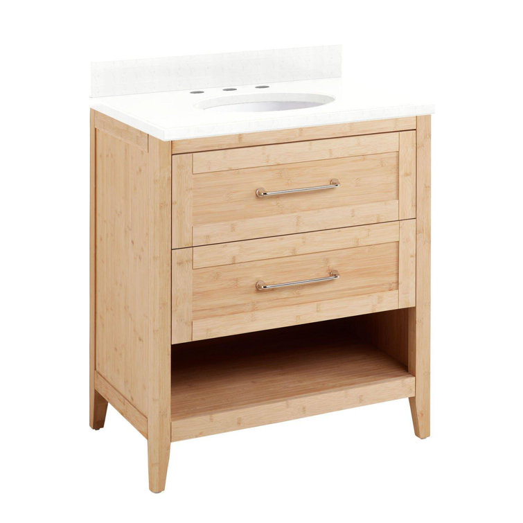 Burfield 30" White Bamboo Single Bathroom Vanity with Quartz Top