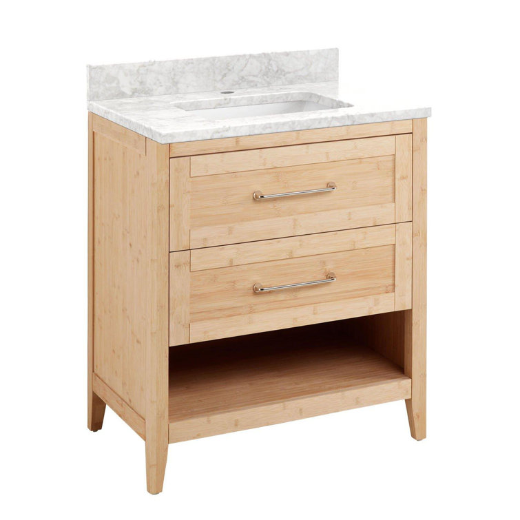 Burfield 30" White Bamboo Single Bathroom Vanity with Marble Top