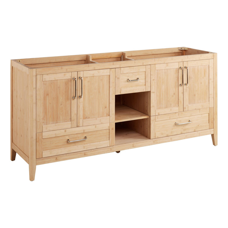 72" Light Wood Double Bathroom Vanity with Carrara Marble Top