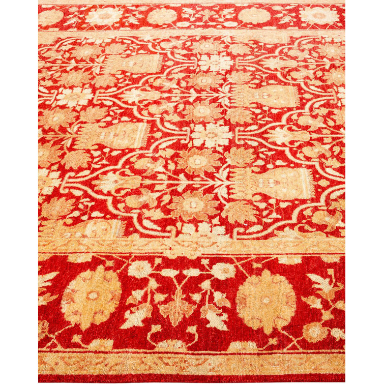 Handmade Red Wool Rectangular Area Rug 6'0" x 9'2"