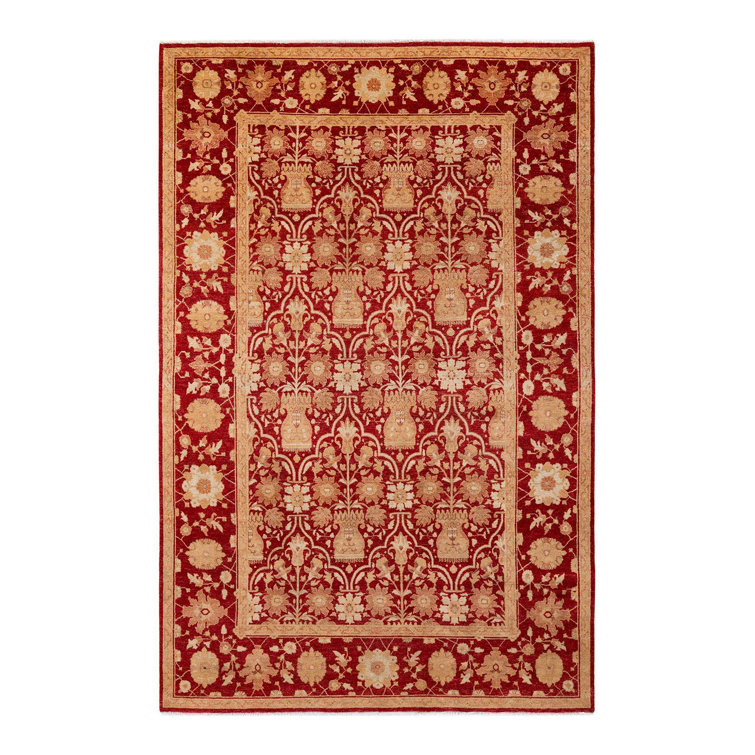 Handmade Red Wool Rectangular Area Rug 6'0" x 9'2"