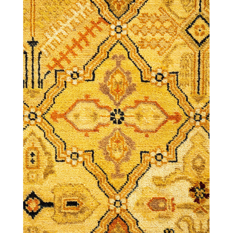Golden Hand-Knotted Wool Rectangular Area Rug 4'3" x 6'2"