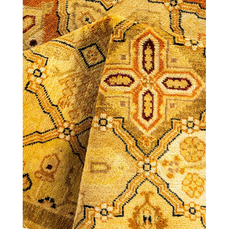 Golden Hand-Knotted Wool Rectangular Area Rug 4'3" x 6'2"