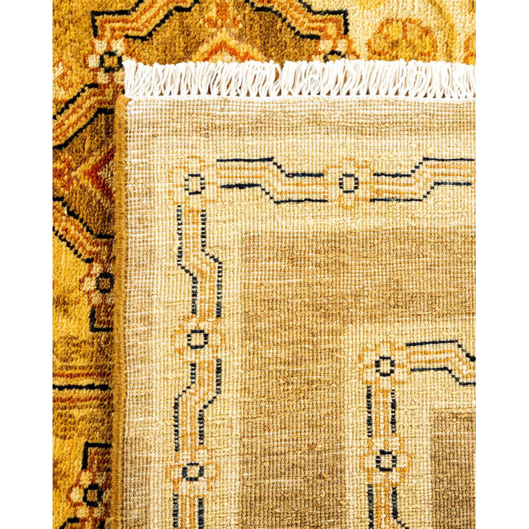 Golden Hand-Knotted Wool Rectangular Area Rug 4'3" x 6'2"
