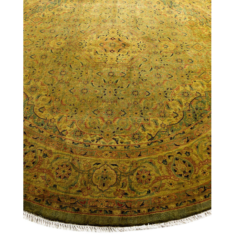 Handmade Gold Wool Round Area Rug 6'2" x 6'4"