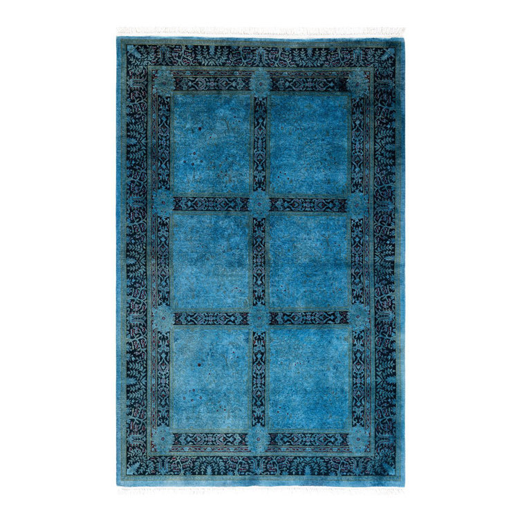 Hand-Knotted Blue Wool Rectangular Area Rug 4' 1" x 6' 4"