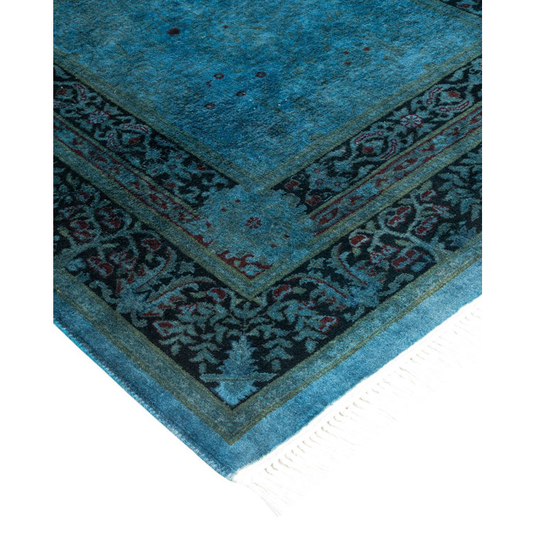 Hand-Knotted Blue Wool Rectangular Area Rug 4' 1" x 6' 4"