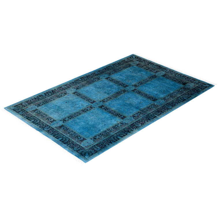 Hand-Knotted Blue Wool Rectangular Area Rug 4' 1" x 6' 4"