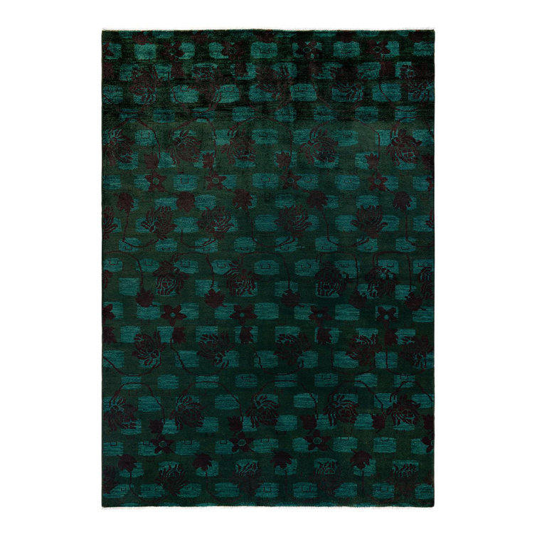 Emerald and Fuchsia Hand-Knotted Wool Floral Area Rug