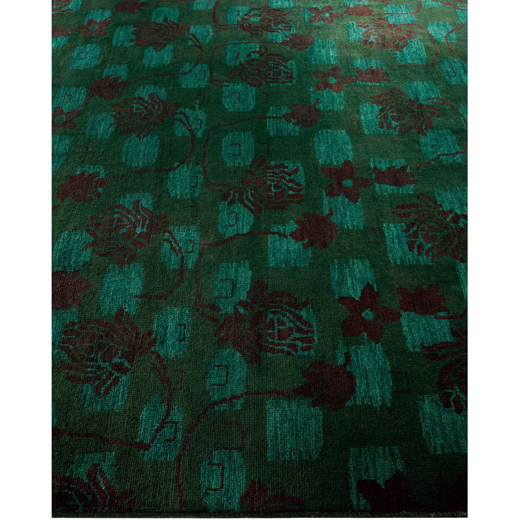 Emerald and Fuchsia Hand-Knotted Wool Floral Area Rug
